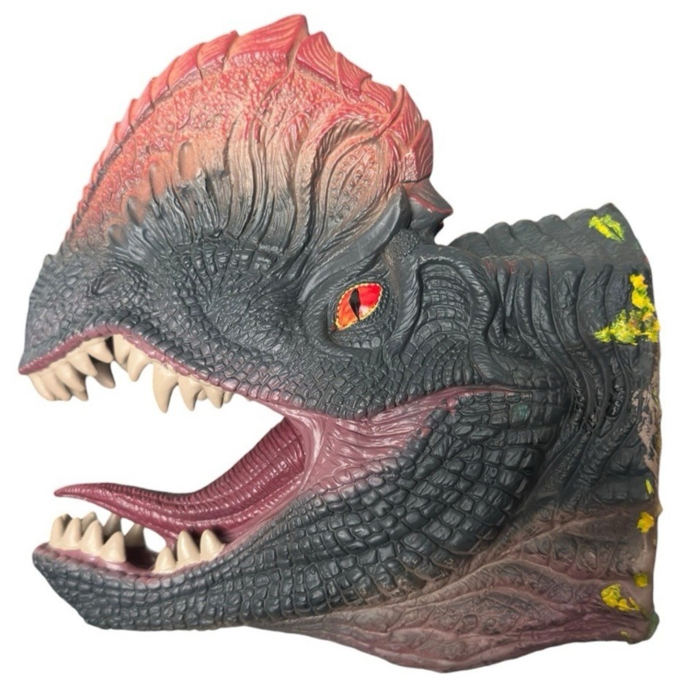 Dilophosaurus Dinosaur Hand Puppet Soft Rubber Realistic Toy Dino Head Figure